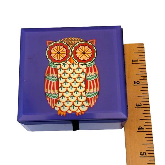 Small Decorative Owl Trinket Box Purple Acrylic Gift Boho 4x4” Storage jewelry - Picture 6 of 7